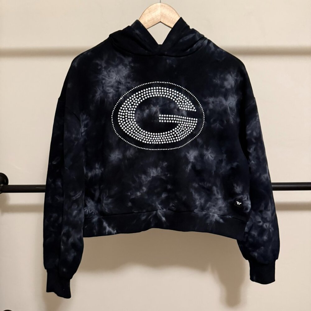 Packers The Wild Collective Black Tie-Dye Studded G Hooded Sweatshirt S